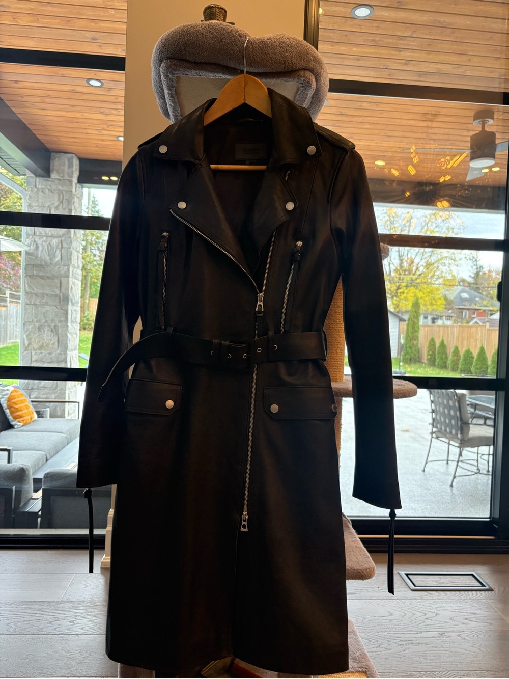 RUDSAK Black Leather Jacket with Fur Collar